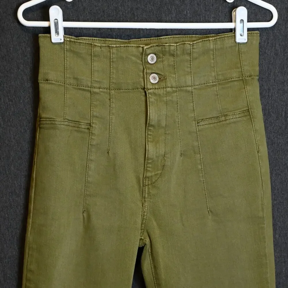 We the Free Women's 27 (26x31) Jayde Olive Green High Rise Flare Jeans